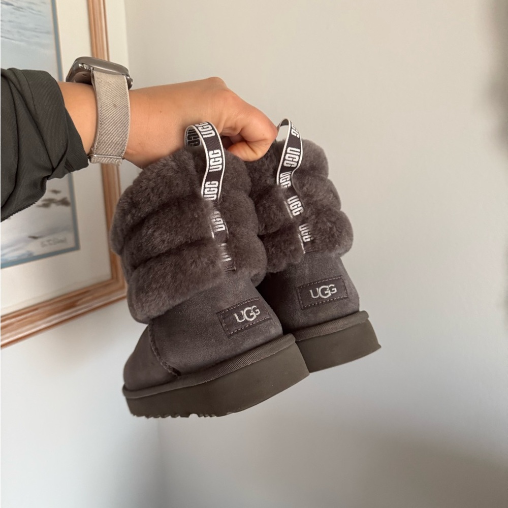 UGG mini fluff Gray Fluffy Boots size 12